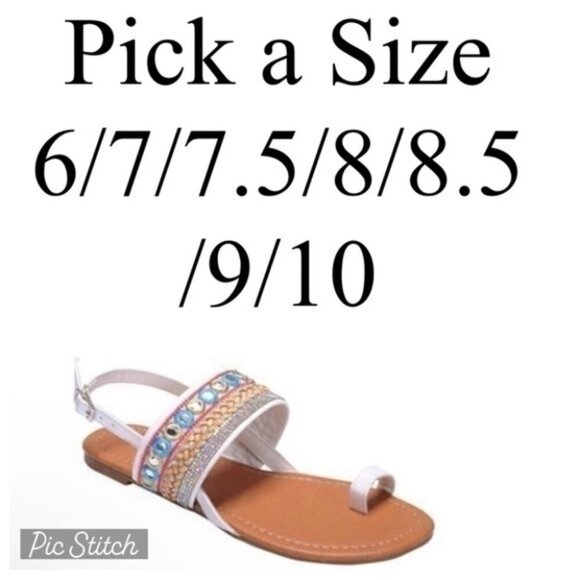 SIZE 10 Sling Back Toe Ring Boho Flats - Picture 2 of 8
